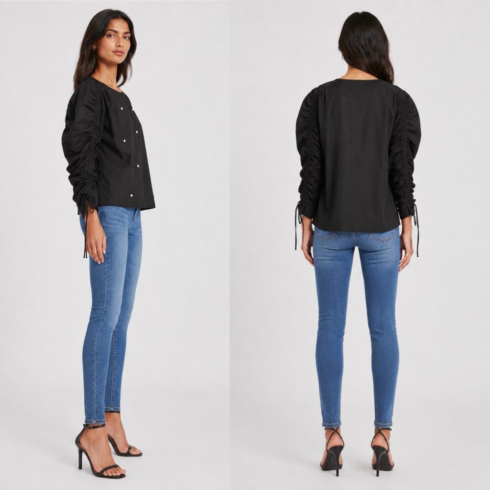ZARA Faux Pearl Gathered Tie Sleeve Blouse Top